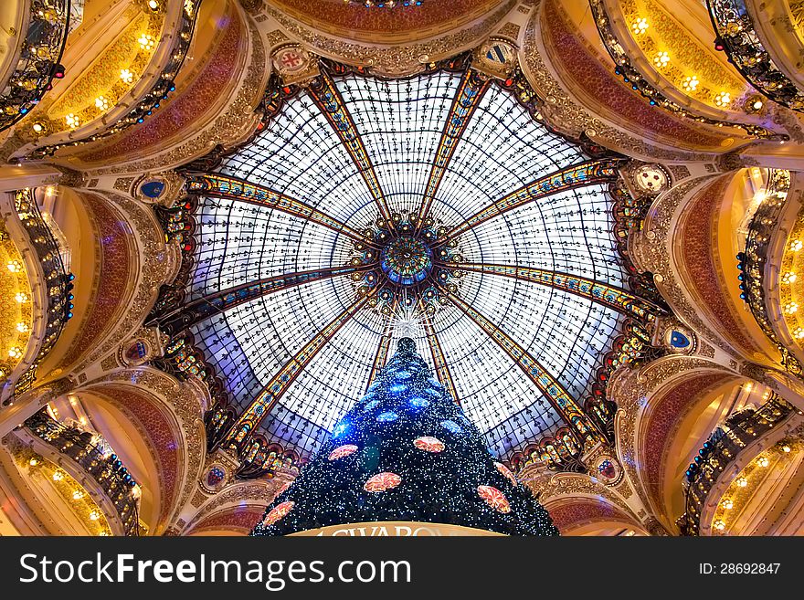 Beautiful dome gallery Lafayette in France Paris