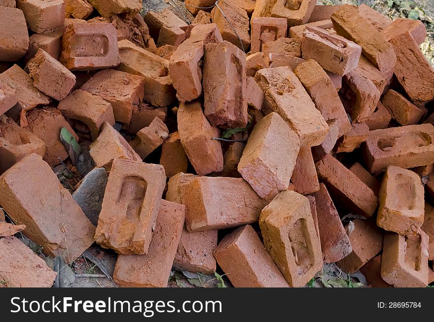 Scattered bricks on the ground