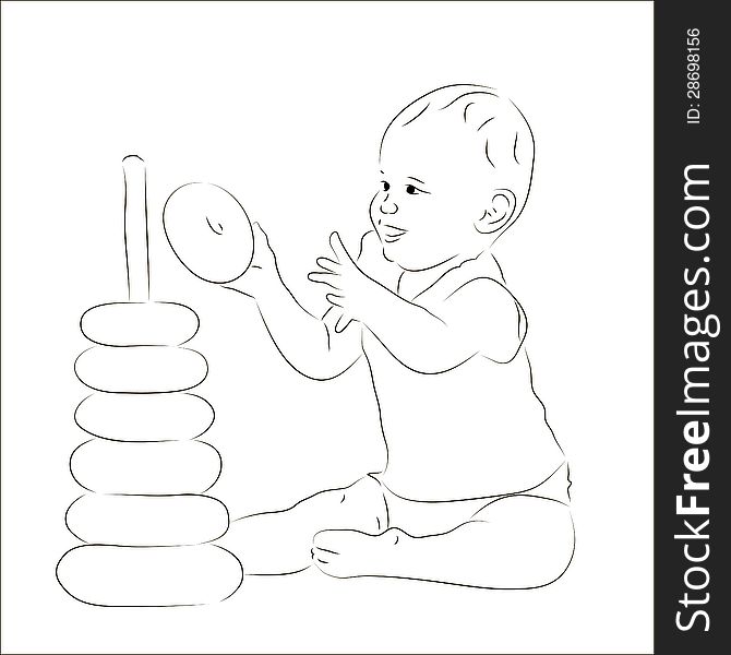 Sketchy illustration of a baby with a pyramid. Sketchy illustration of a baby with a pyramid