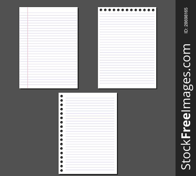 Vector set of lined sheets of paper