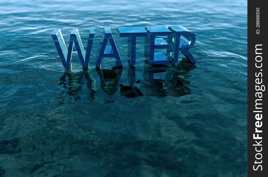 Word water in ocean background