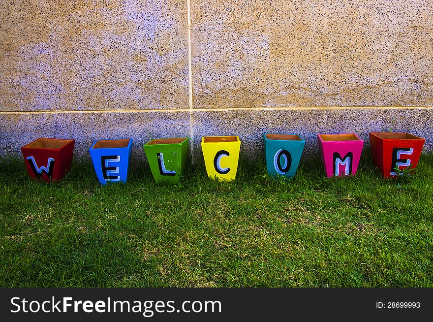Colorful welcome box glass wall