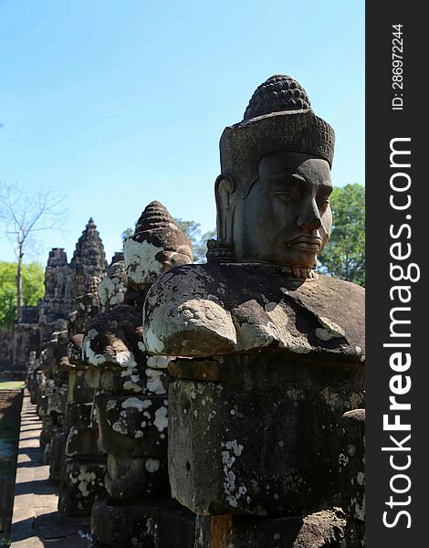 Stone statues, ancient civilization. Phnom Penh-Siam Reap-Angkor Wat.Siem Reap City