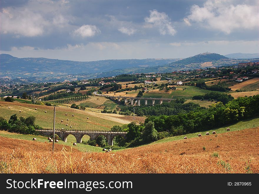 Threatening clouds over a summertime landscape