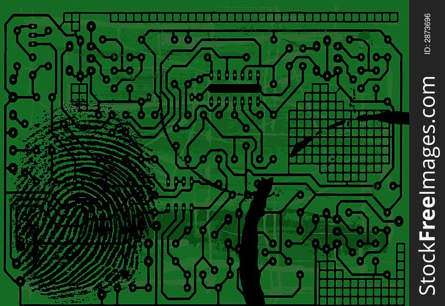 Grunge Circuit Board Effect with fingerprint. Grunge Circuit Board Effect with fingerprint
