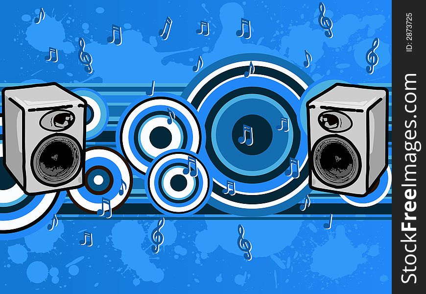 Music Blues - Speakers and music notes (Vector Graphic)