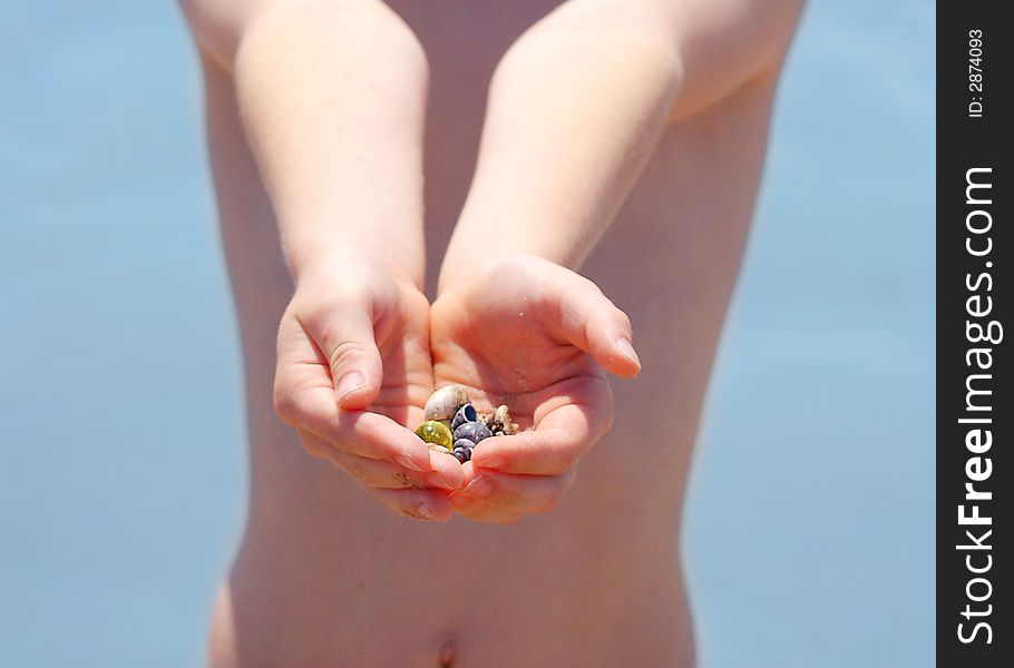 A child's summer bounty of treasures. A child's summer bounty of treasures.