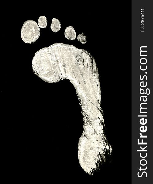 White footprint on black negative image of footprint. White footprint on black negative image of footprint