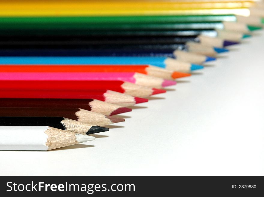 Many coloured pencils in a number of. Many coloured pencils in a number of