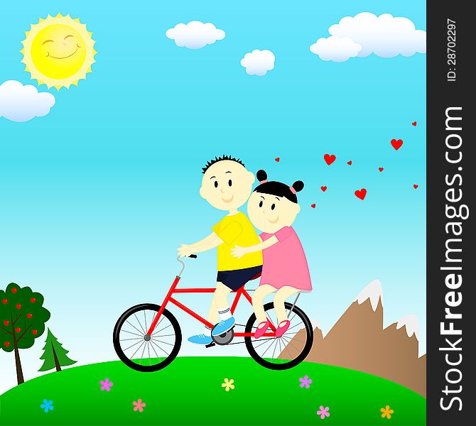Loving couple on a bicycle. Loving couple on a bicycle