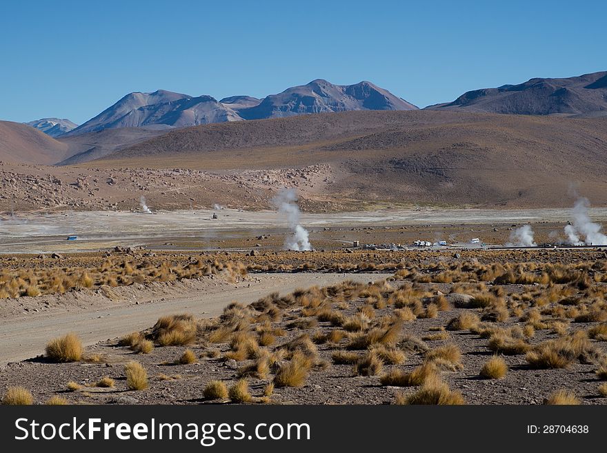 The steaming earth of Tatio Geysers. The steaming earth of Tatio Geysers.