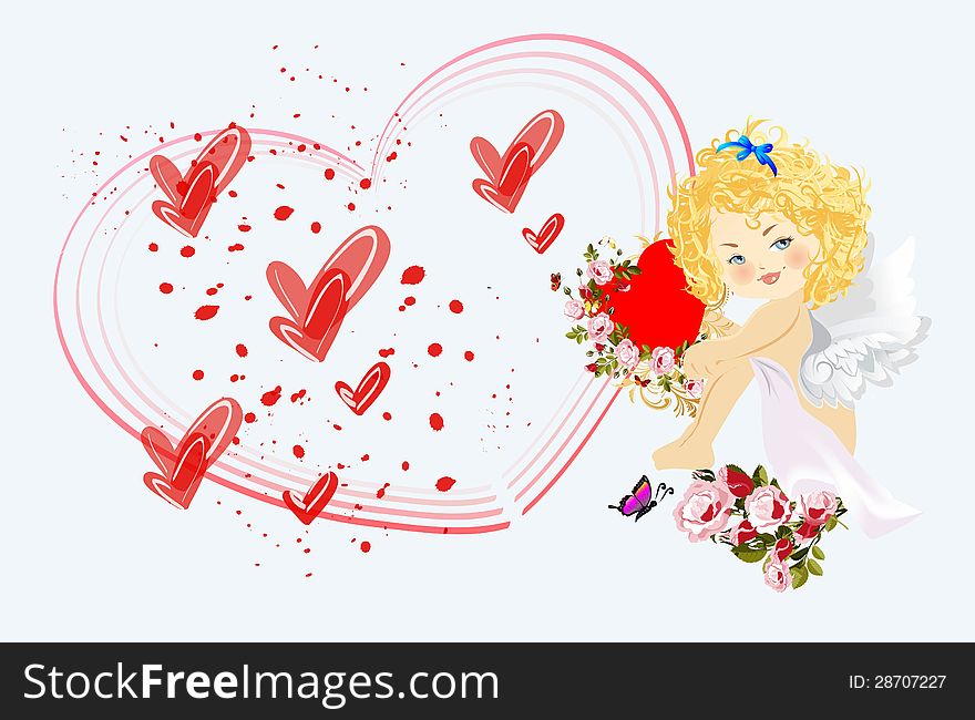 Composition for Valentine's Day with Cupid. Composition for Valentine's Day with Cupid