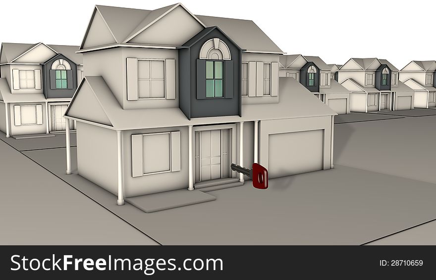 3d house and key and  background. 3d house and key and  background