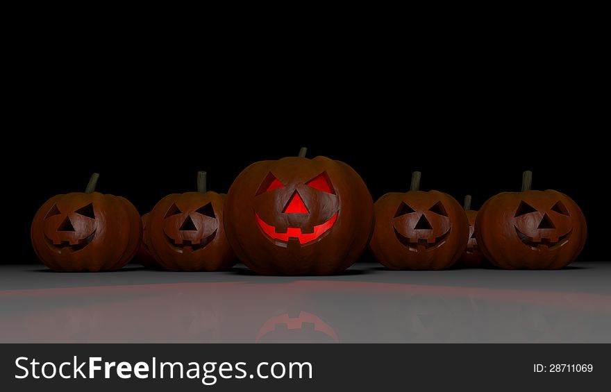 Halloween pumpkins and black background
