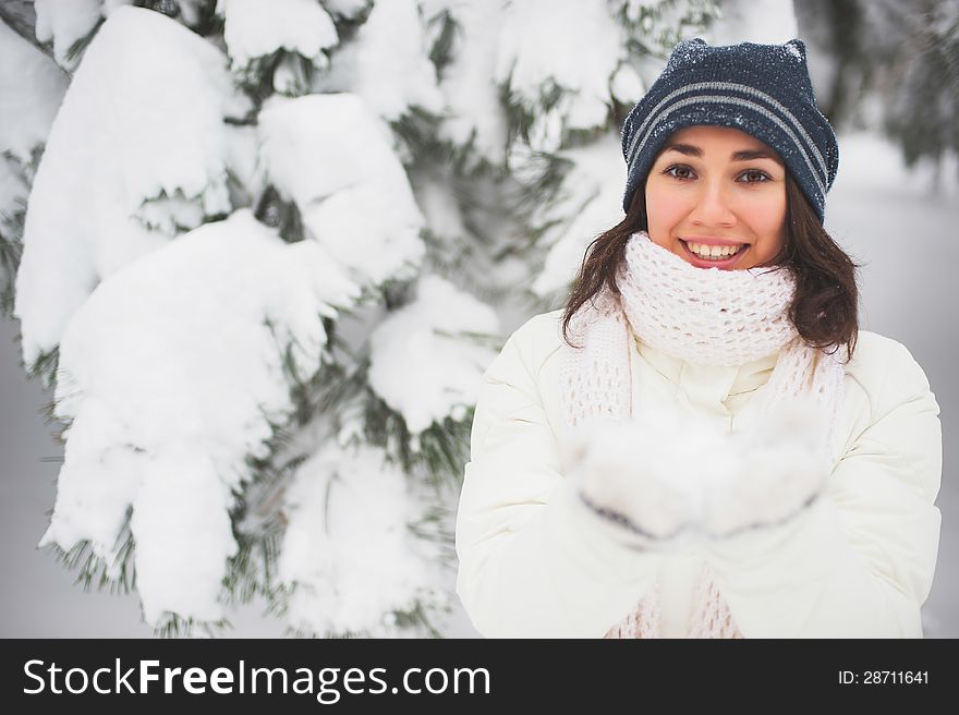 Portrait of beautiful young girl in winter day. Portrait of beautiful young girl in winter day