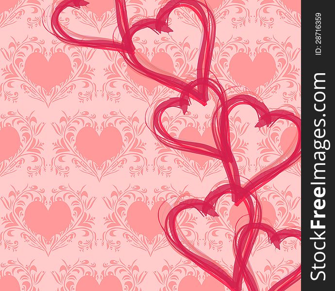 Valentines day card with red hearts, symbol of love