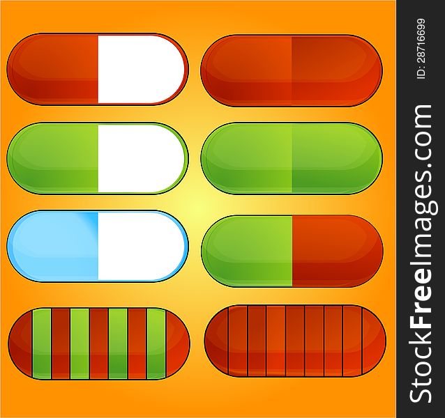 Colored and shiny medic pills set isolated