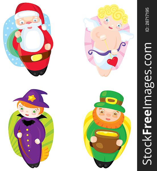 Four colored holiday icons. Vector. Illustration