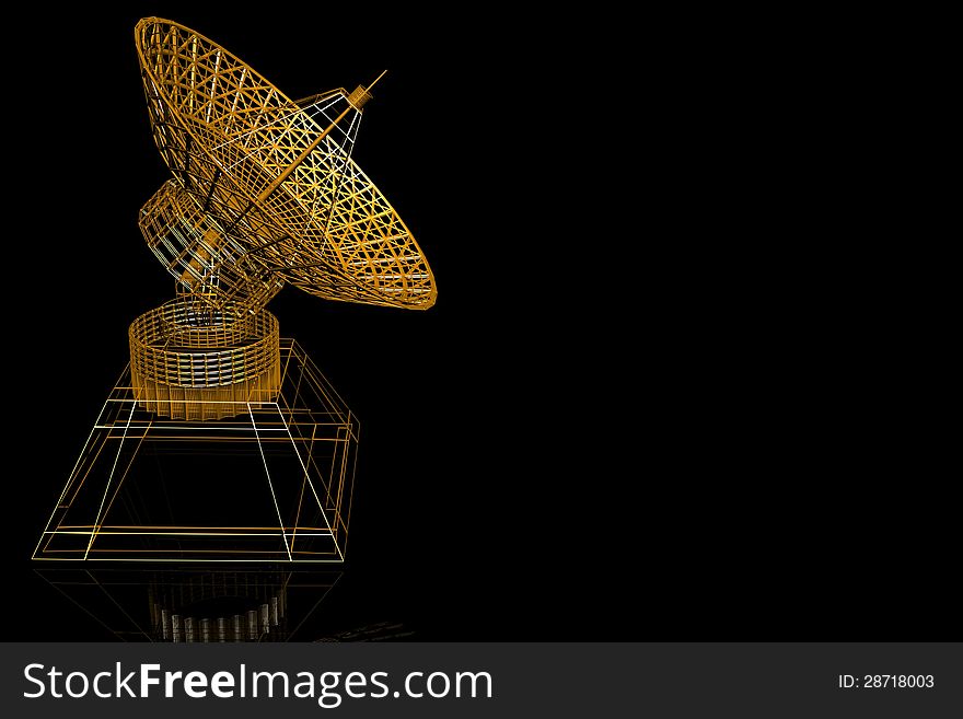 3d satellite dish on the black background