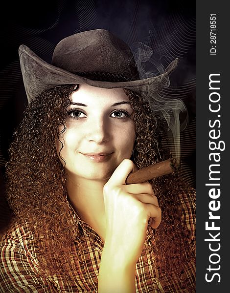 Pretty Curly Girl The Cowboy With A Cigar