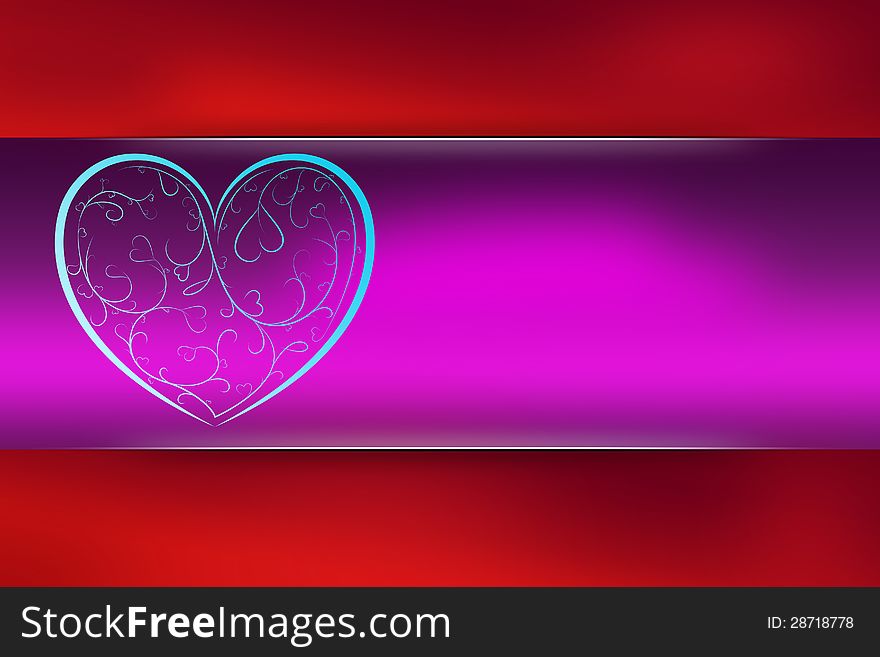 Valentines Day card, blue heart on purple Background