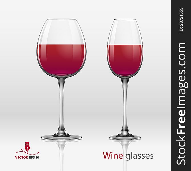 Two glasses of wine isolated on a white background. Vector illustration. EPS 10