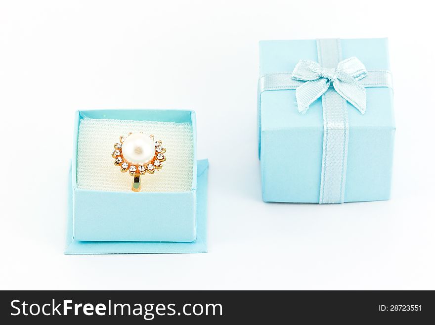 Wedding ring in the blue gift box. Wedding ring in the blue gift box.