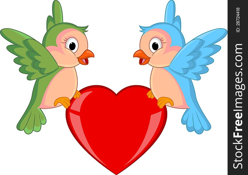 Bird Couple With Red Heart