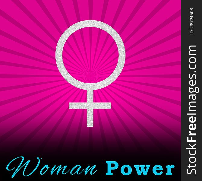 A pink background with burst and Woman Power text. A pink background with burst and Woman Power text