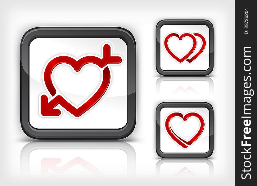 Red heart with arrow in square button, Valentine Day vector illustration. Red heart with arrow in square button, Valentine Day vector illustration