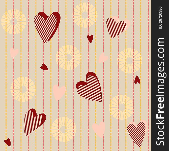 Seamless pattern with striped hearts