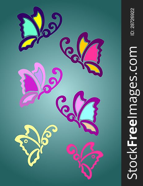 Set of abstract butterfly designs in different colors,can be used as web page decoration, sticker. Set of abstract butterfly designs in different colors,can be used as web page decoration, sticker