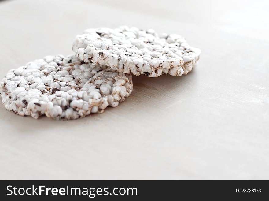Organic Rice Cakes on wooden table