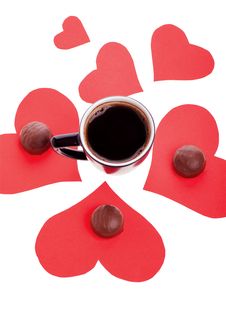 Chocolate Candy At The Heart Of Paper And Coffee Black Stock Photography Chocolate Candy At The Heart Of Paper And Coffee Black Stock Photography