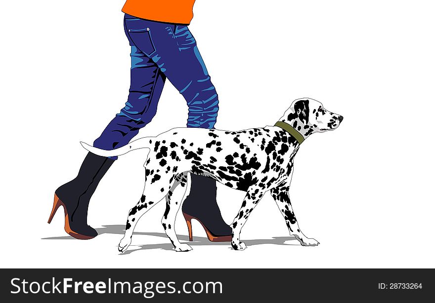 Vector illustration of abstract walking with dog. Vector illustration of abstract walking with dog