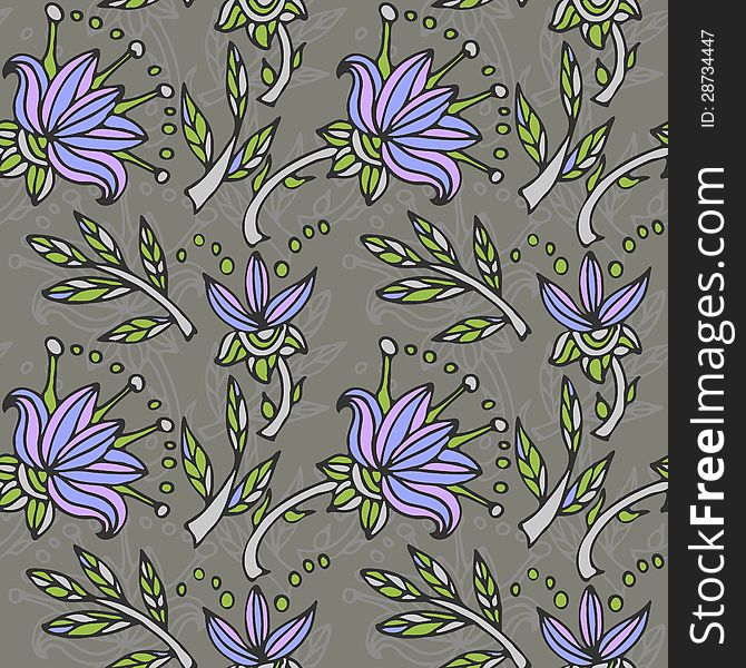 Floral seamless background with sketchy flowers and leaves. Floral seamless background with sketchy flowers and leaves