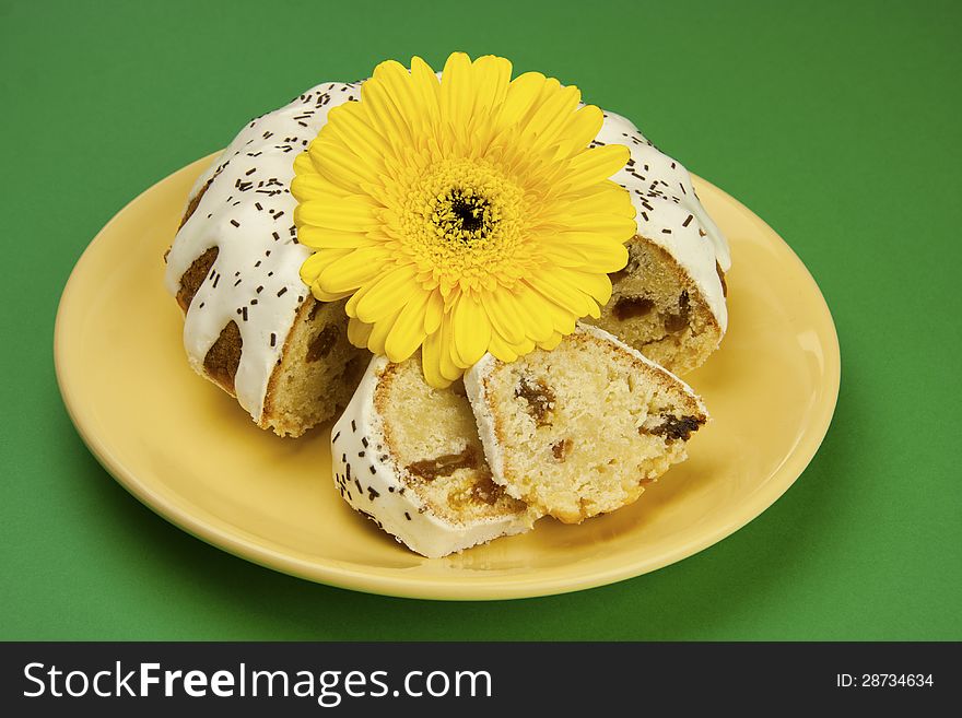 Easter tasty cake and gerbera. Easter tasty cake and gerbera