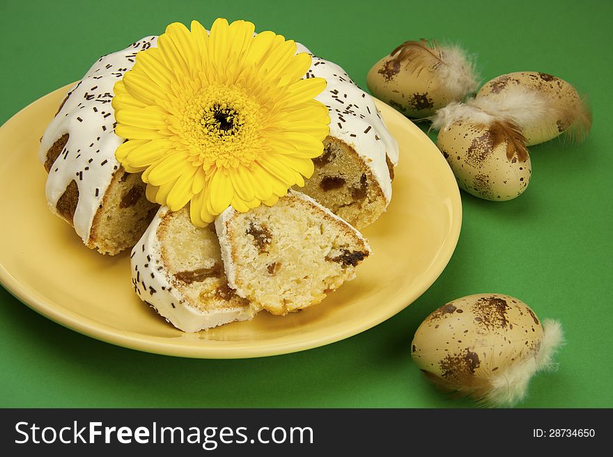 Easter Composition With Flowers And Cake