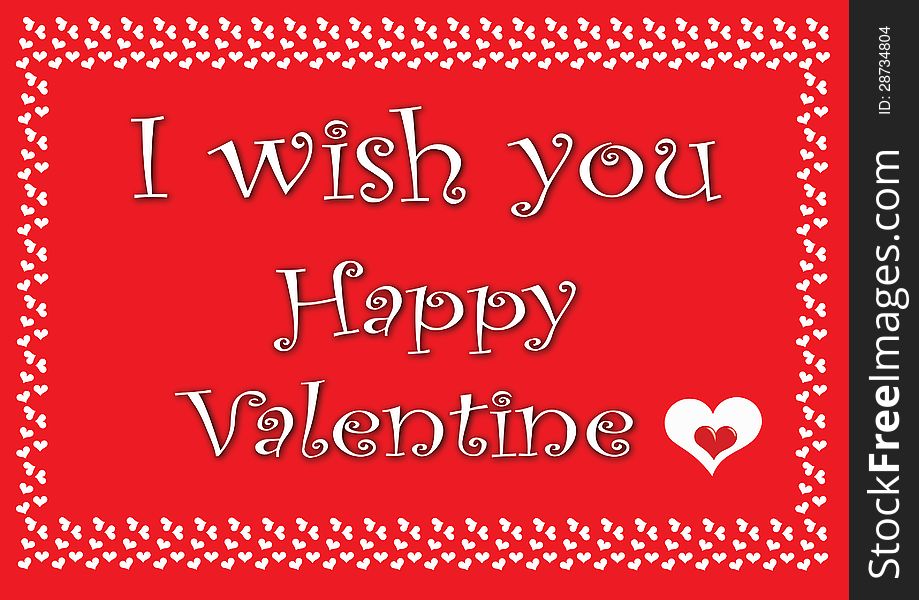 Valentine card with small white heart on red with text. Valentine card with small white heart on red with text