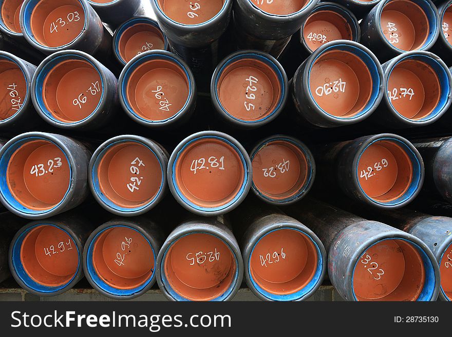 Stack of oil well casing 9 5/8" BTC Connection- taking at the pin end of casing