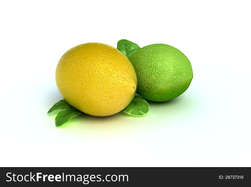 Concept fruit of a lemon and lime isolated on a white background