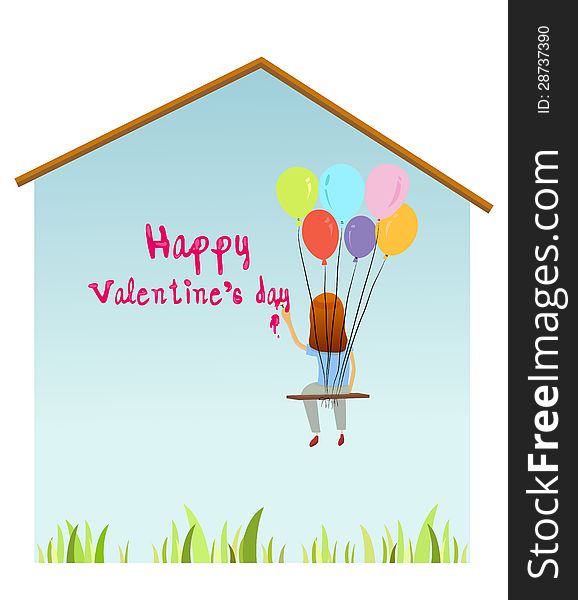 Painting Valentine text on the Wall. Vector