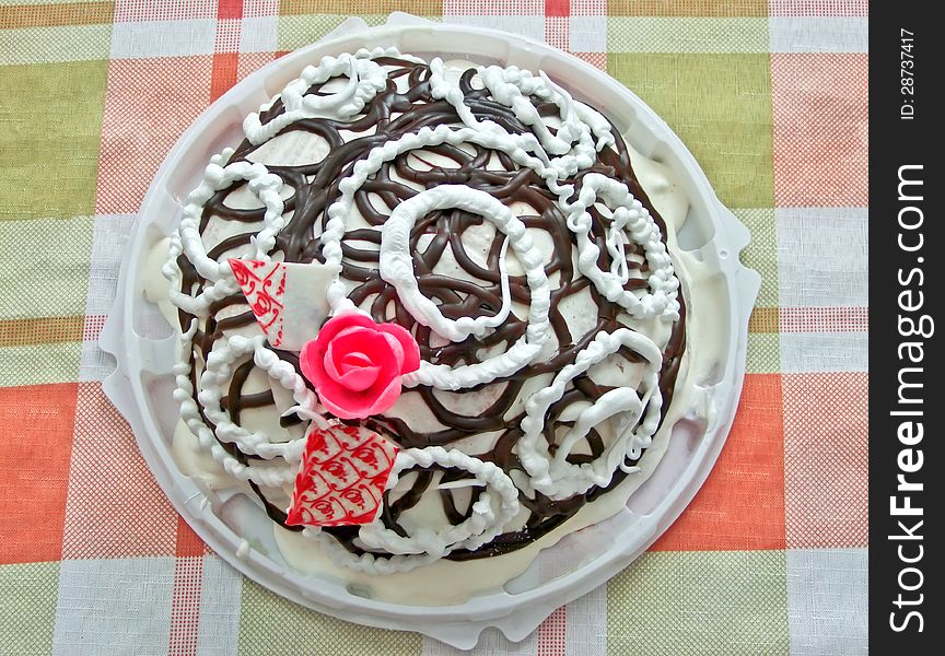 The Cake Decorated With Chocolate