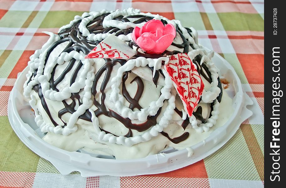 Cake with Whipped Cream and chocolate. Cake with Whipped Cream and chocolate