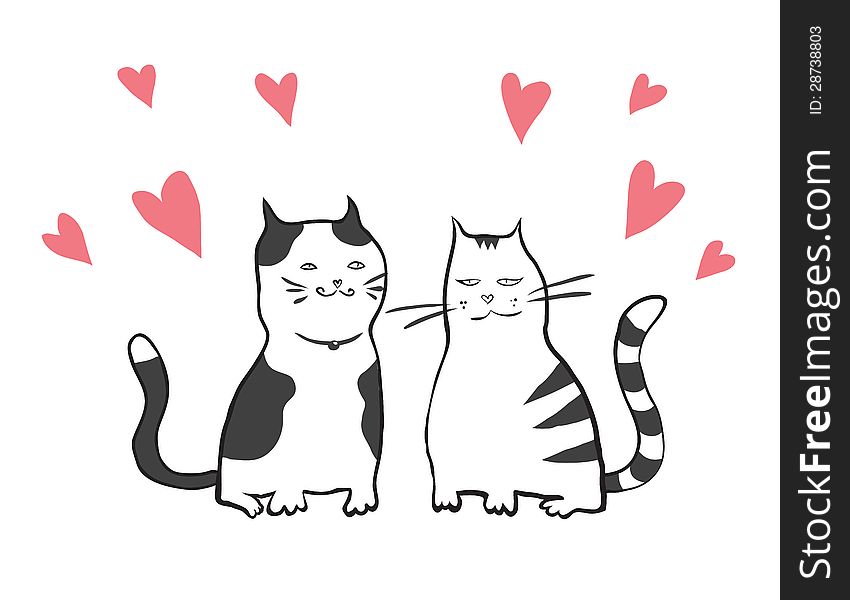 Vector Valentines Card With Two Cats