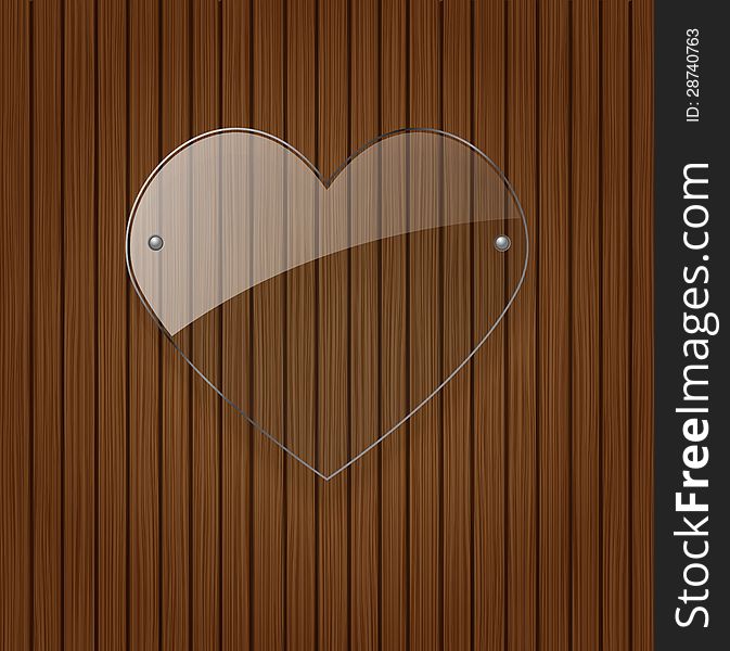 Vector glass heart over wooden background. Vector glass heart over wooden background.