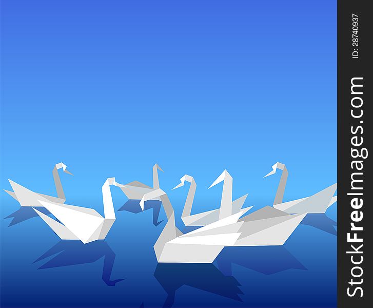 Illustration of paper swans floating on the water. Illustration of paper swans floating on the water.