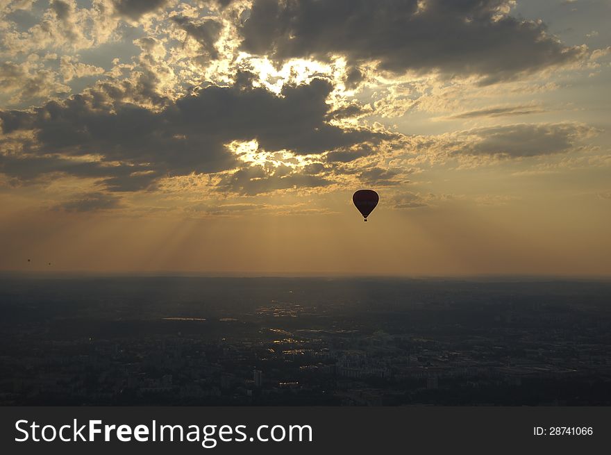 Hot Air balloon in evening sky. Hot Air balloon in evening sky