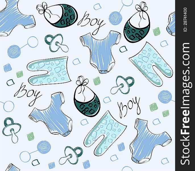 Seamless pattern for boy with baby elements. Seamless pattern for boy with baby elements.