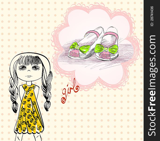 Little girl dreams of a beautiful fashion shoes. Little girl dreams of a beautiful fashion shoes